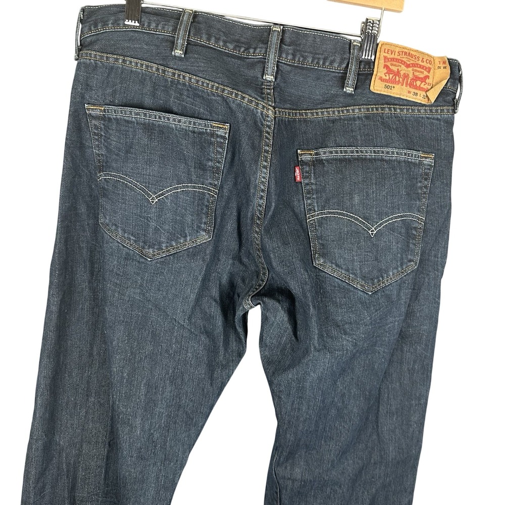 Levis 501 Original Fit Mens Dark Wash Button Fly Straight Leg Jeans W38 L32